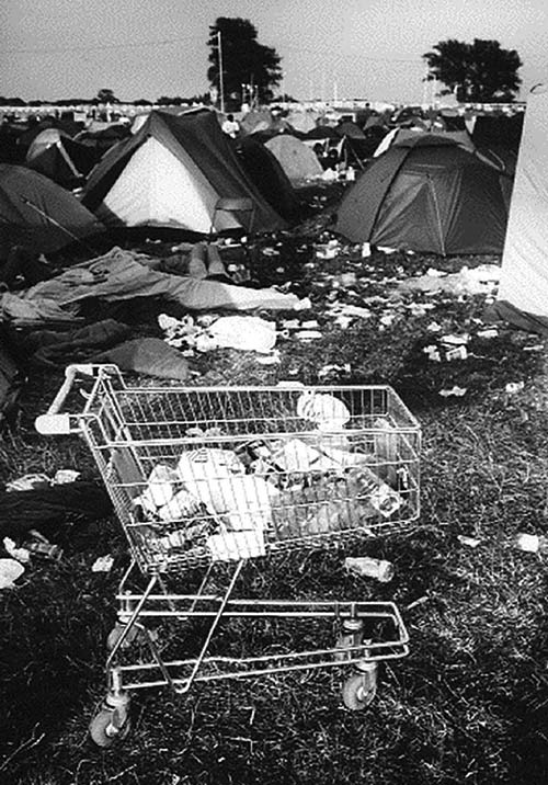 Shopping trolley at the Phoenix Festival 1996. Photo: Chris Smith.
