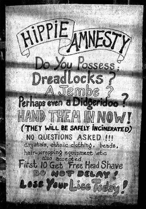 Hippy amnesty at 'Soap Dodgers' stage,
Brighton Festival of Freedom 1996. Photo: Nick Cobbing.